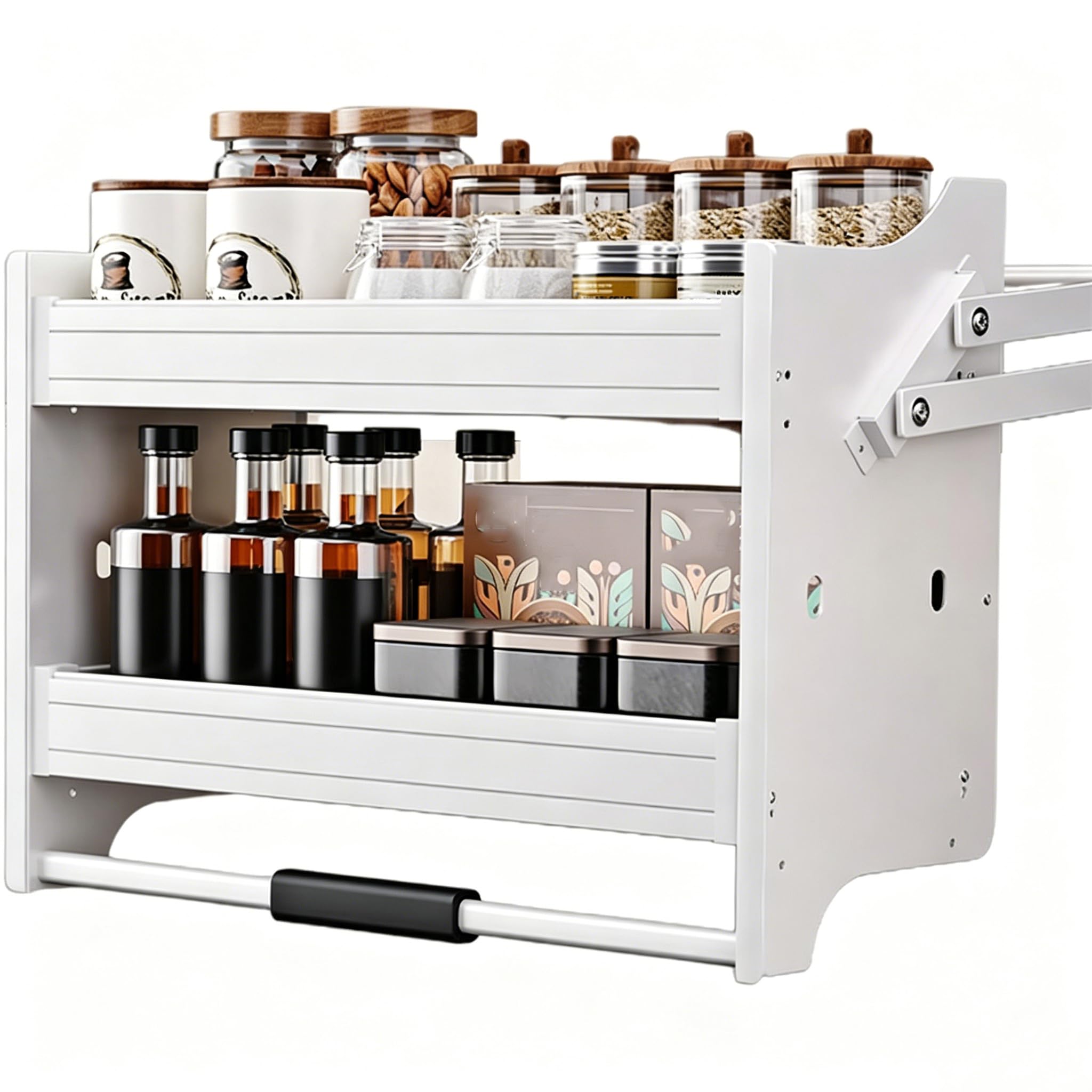 DLLDQBD 2 Tier Pull-Down System, Cabinet Pull Down Shelving System(Size:71x26x53cm(27.95x10.24x20.87in),Color:White)