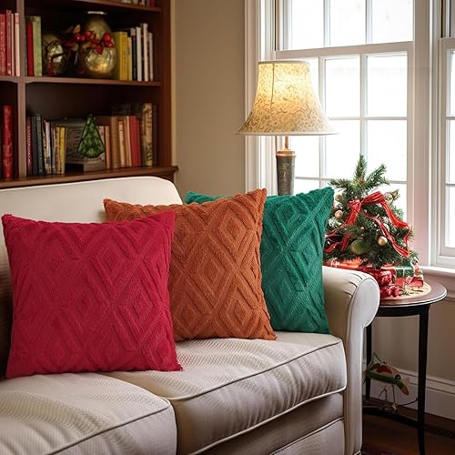 Miniatura 5 de Pallene Fundas decorativas suaves de piel sintética de 18 x 18 pulgadas para almohadones fundas afelpadas de lana corta aterciopelada con un