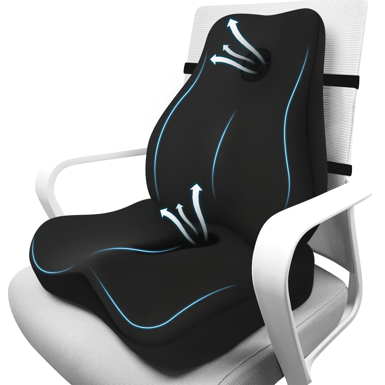 Juego de cojín de asiento y almohada de apoyo lumbar para silla de oficina, almohada ergonómica para aliviar el dolor de ciática, almohada de apoyo de espalda de espuma viscoelástica y cojín