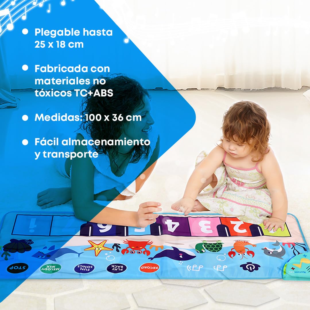 NK Alfombra Musical para Bebé con 8 Sonidos del Mar LED - Piano Infantil Juguete para Niños 3 4 5 años, Regalo Original Montessori Cumpleaños Navidad, Plegable, Función Record/Playback (110x36cm) — view 3