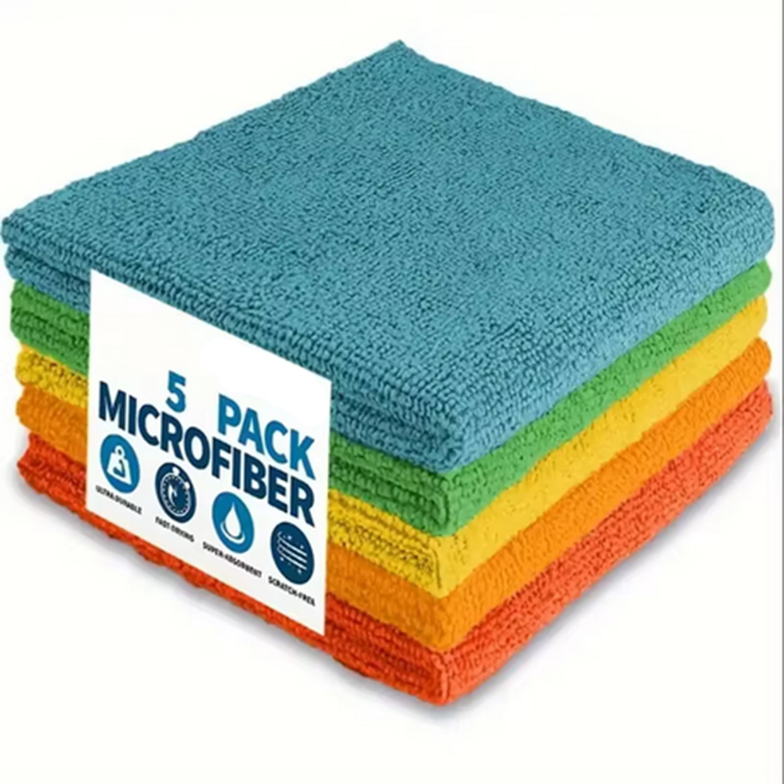 Microfiber Cleaning Cloth 5 Pack Kitchen Cleaning Rags Durable Household Dishwashing Towel Multi-Purpose Absorbent Cleaning Towels for Kitchen