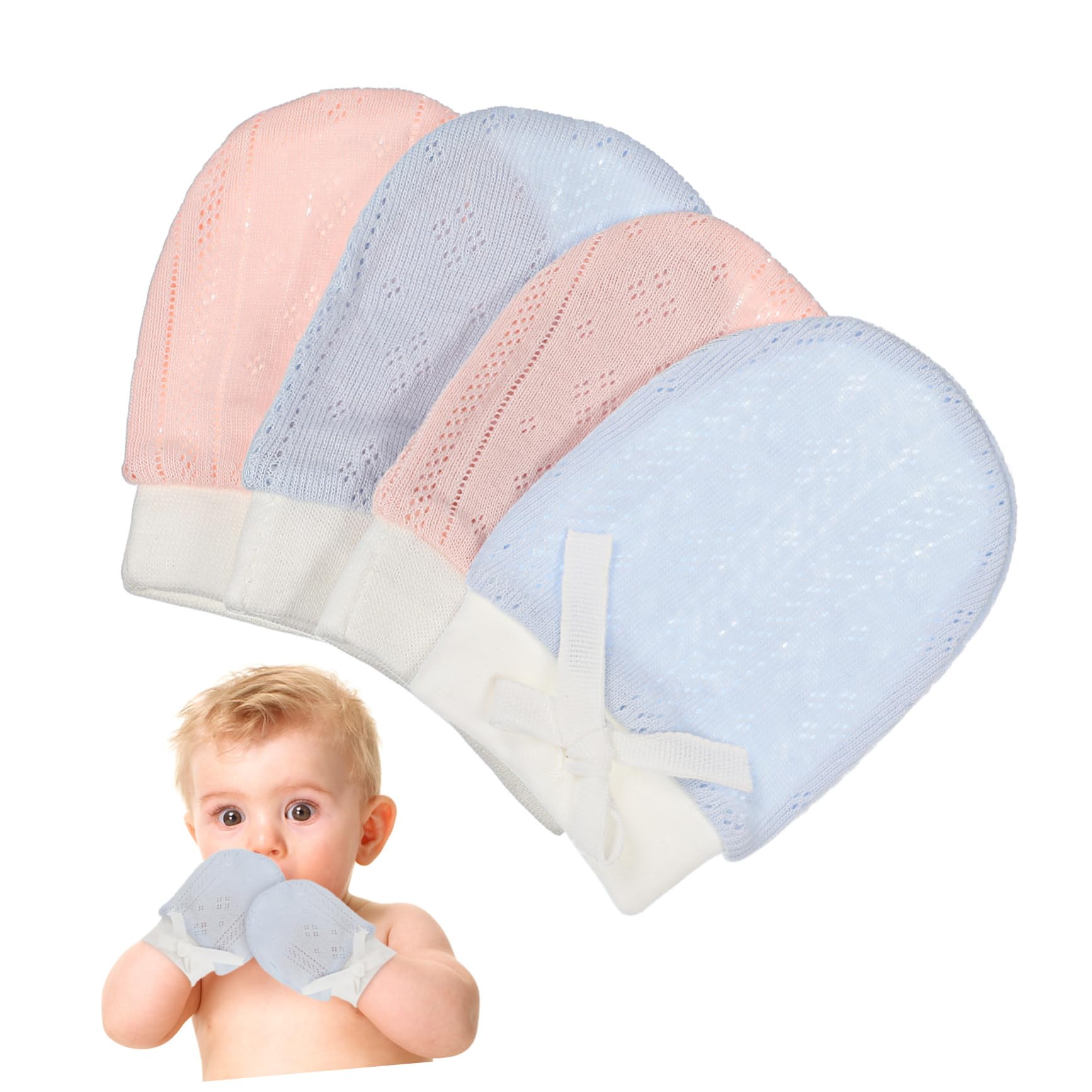 Veemoon 100% Cotton Newborn Mittens Stretchy Soft Scratch Resistant Mittens for Newborns (0-12m)