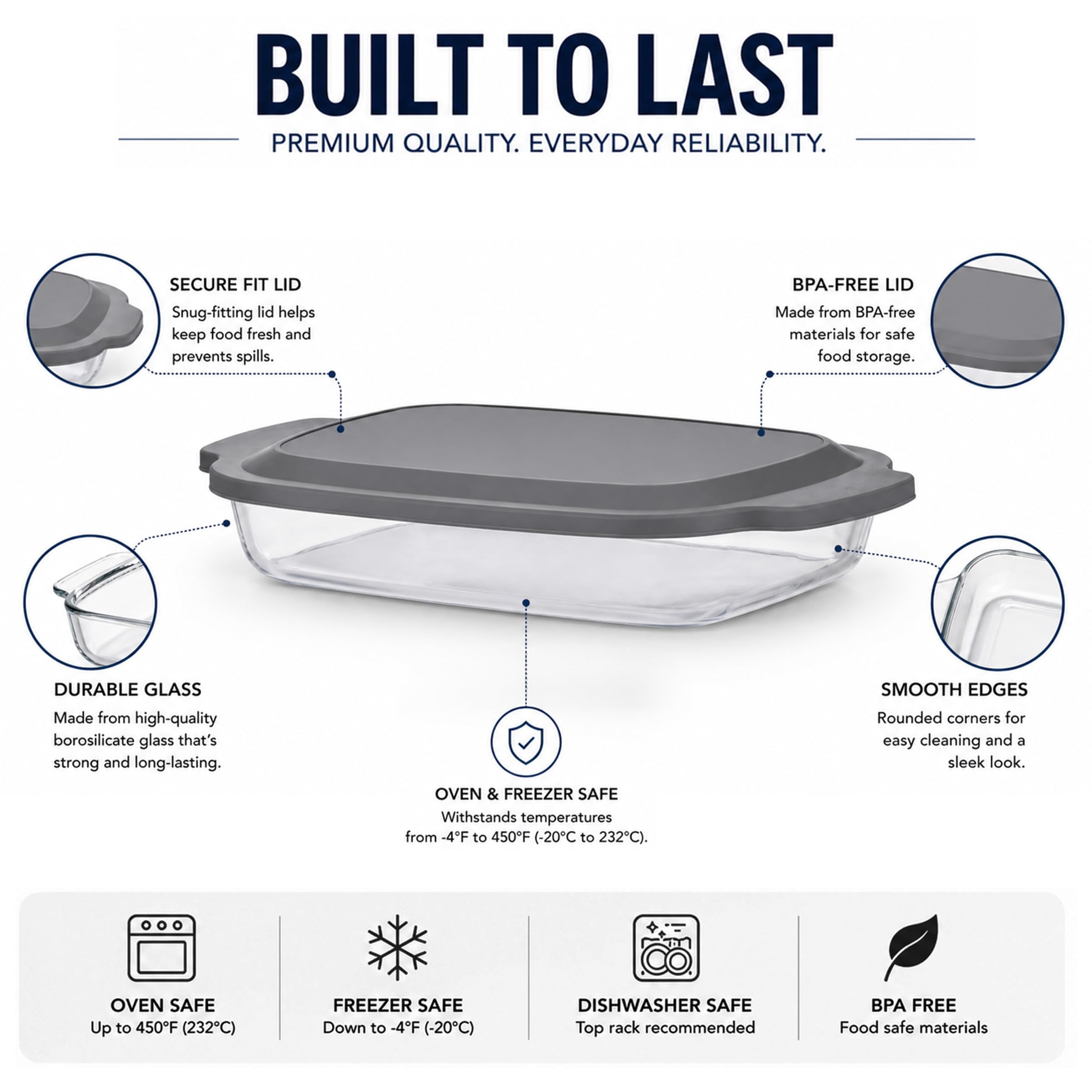Sorbus Glass Baking Dish with Lid - Oven Safe -6
