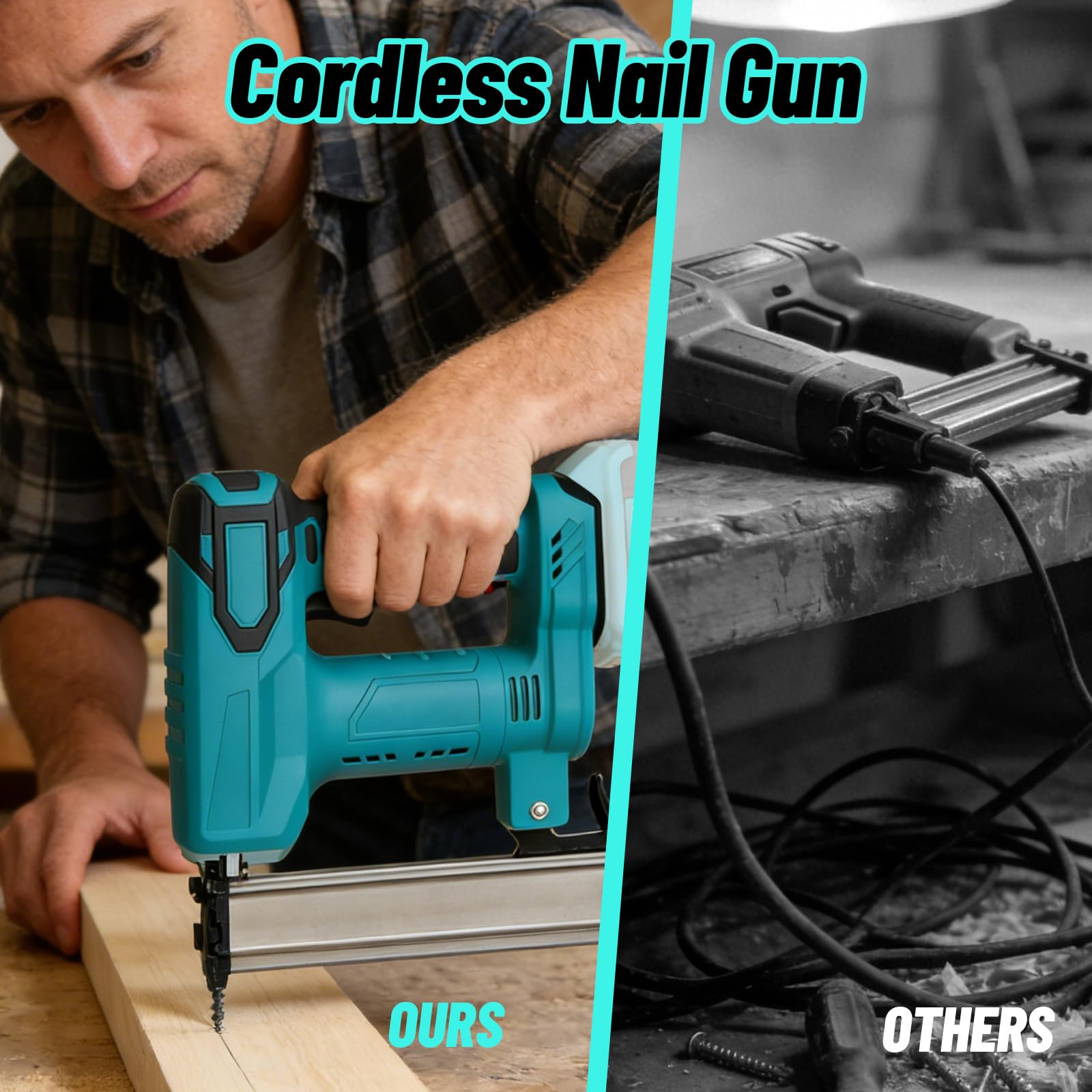 Clavadora inalámbrica de 18 GA para batería Makita de 18 V, pistola de grapas eléctrica 2 en 1 con 1000 clavos rectos y 1000 clavos en U, pistola eléctrica inalámbrica para carpintería, muebles (sin