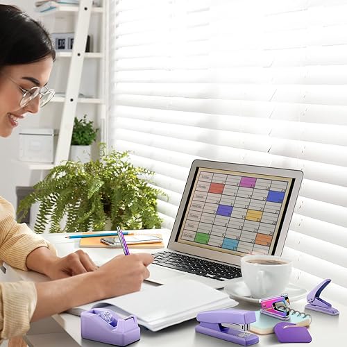 Miniatura 6 de Juego de suministros de oficina con grapadora, dispensador de cinta, removedor de grapas, grapas, perforador, clips de papel, tijeras y abridor de