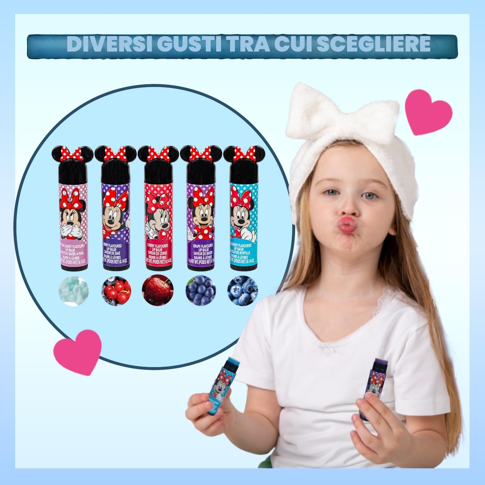 Minnie Mouse Set Trucco Glitter 11 pz Gloss, Smalto e Adesivi Unghie