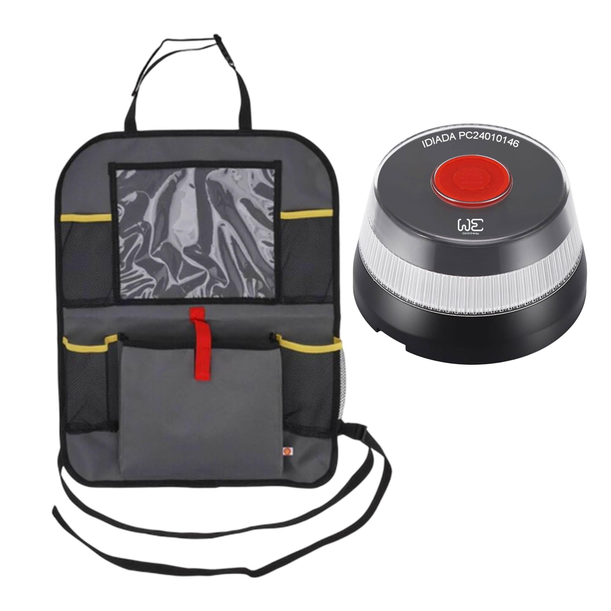 WE Set de Baliza de emergencia V16 geolocalizada y conectada a la DGT 3.0(Obligatoria)+Bolsa de almacenamiento para respaldo de coche Amarillo y gris