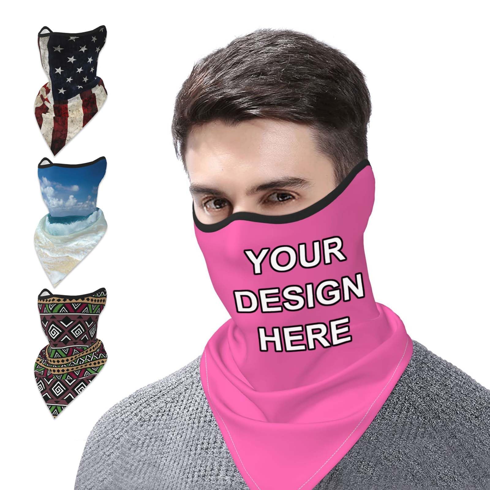 Custom Neck Gaiter Balaclava Face Mask Cover Ears Personalized Sports Scarf Add Image Text for Men Women, Black