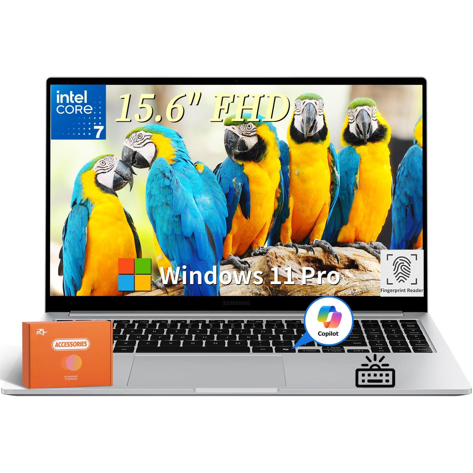 Galaxy Book 4 AI PC Business Laptop, Intel 10-Core 7-150U, 15.6" FHD Display, 16 GB RAM, 512 GB SSD, Backlit KB, Fingerprint Reader, 15H Long Battery Life, Windows 11 Pro, w/Accessories