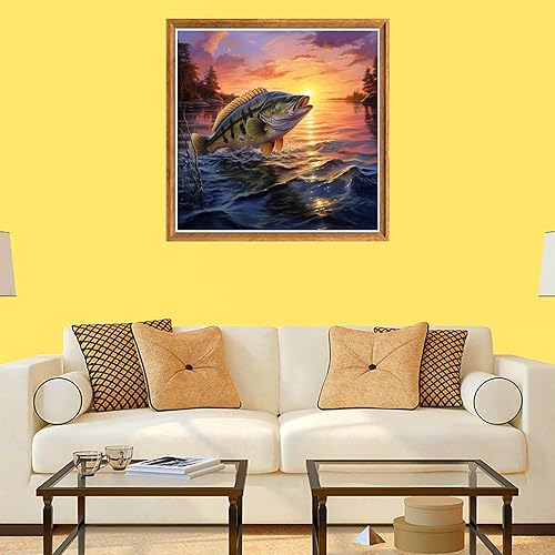 Miniatura 4 de Bimkole Kits de pintura de diamantes 5D para adultos, peces de atardecer, taladro completo de río, juego de bordado de diamantes de imitación de