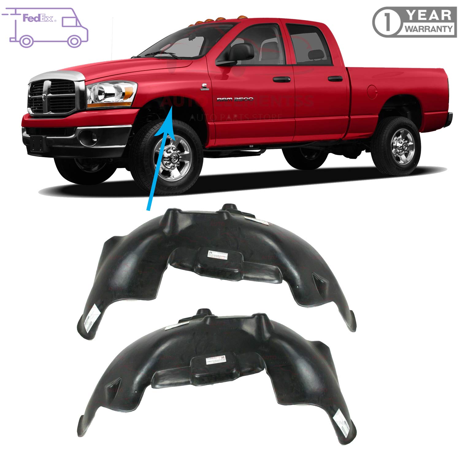 Amazon.com: New Set of 2 Front Splash Shield Fender Liner Right 