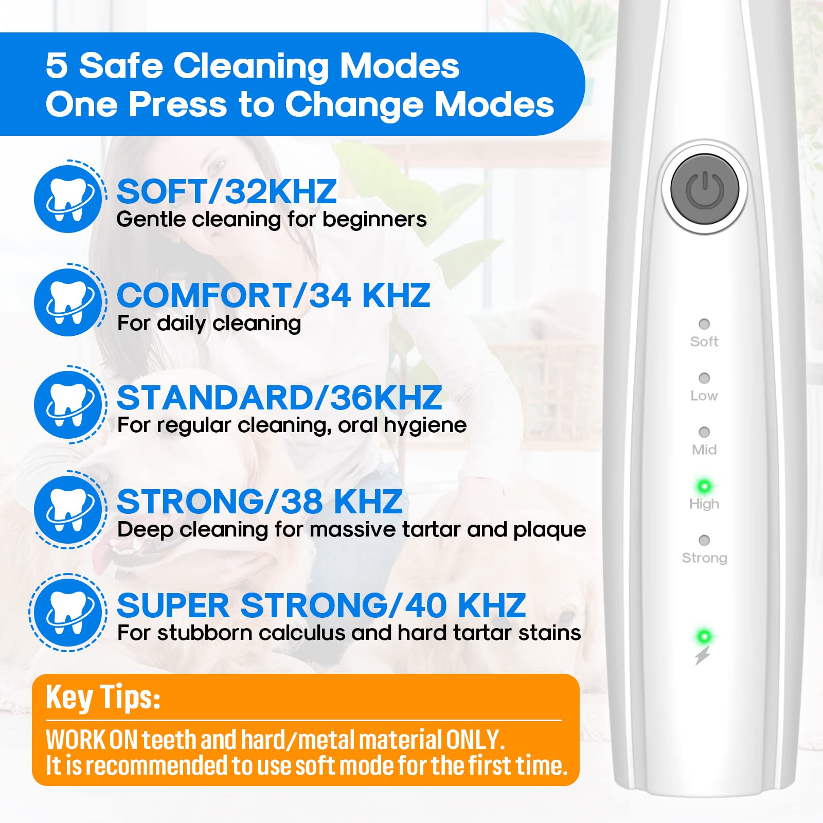Dog Teeth Cleaning Kit, 5-Mode LED Ultrasonic Tooth Cleaner for Dogs & Cats, Plaque & Tartar Remover - Image 4