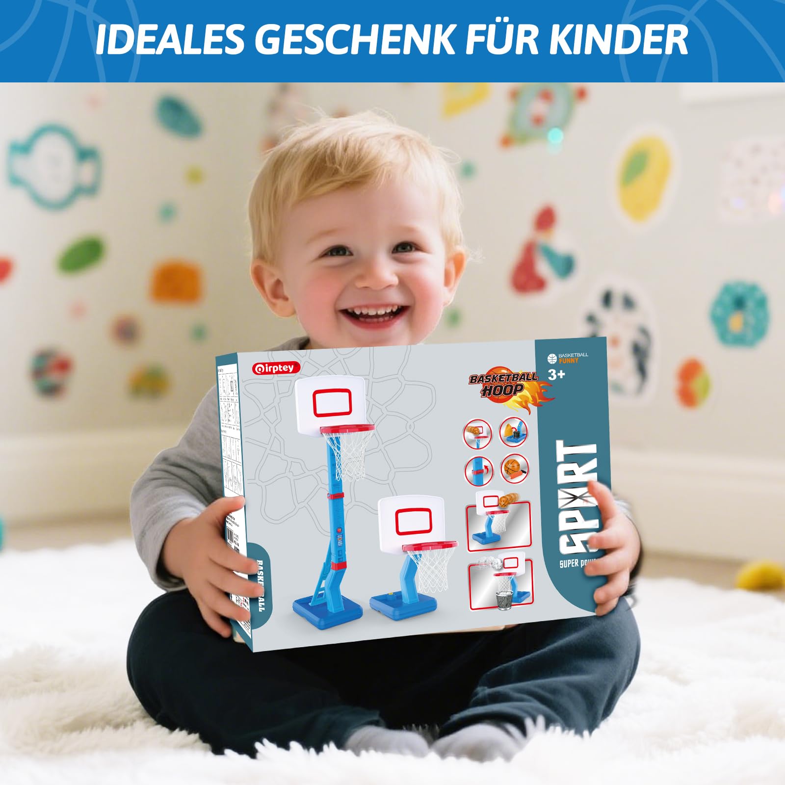 Basketballkorb Kinder Indoor Outdoor Spielzeug ab 2 3 4 Jahre, Höhenverstellbarer Basketballkorb 70-137cm mit Basketballs & Pumpe, Kinderspielzeug Geschenk für Jungen Mädchen ab 1 2 3 4 5 Jahre(Blau)