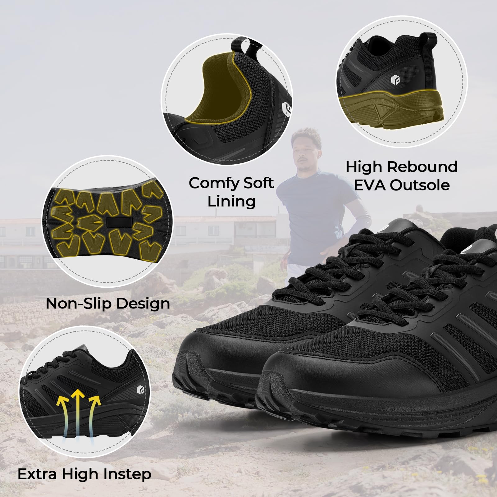 Buty do biegania FitVille Męskie bardzo szerokie buty do biegania w terenie Szerokie lekkie buty sportowe Buty outdoorowe Wygodne buty fitness Buty trekkingowe