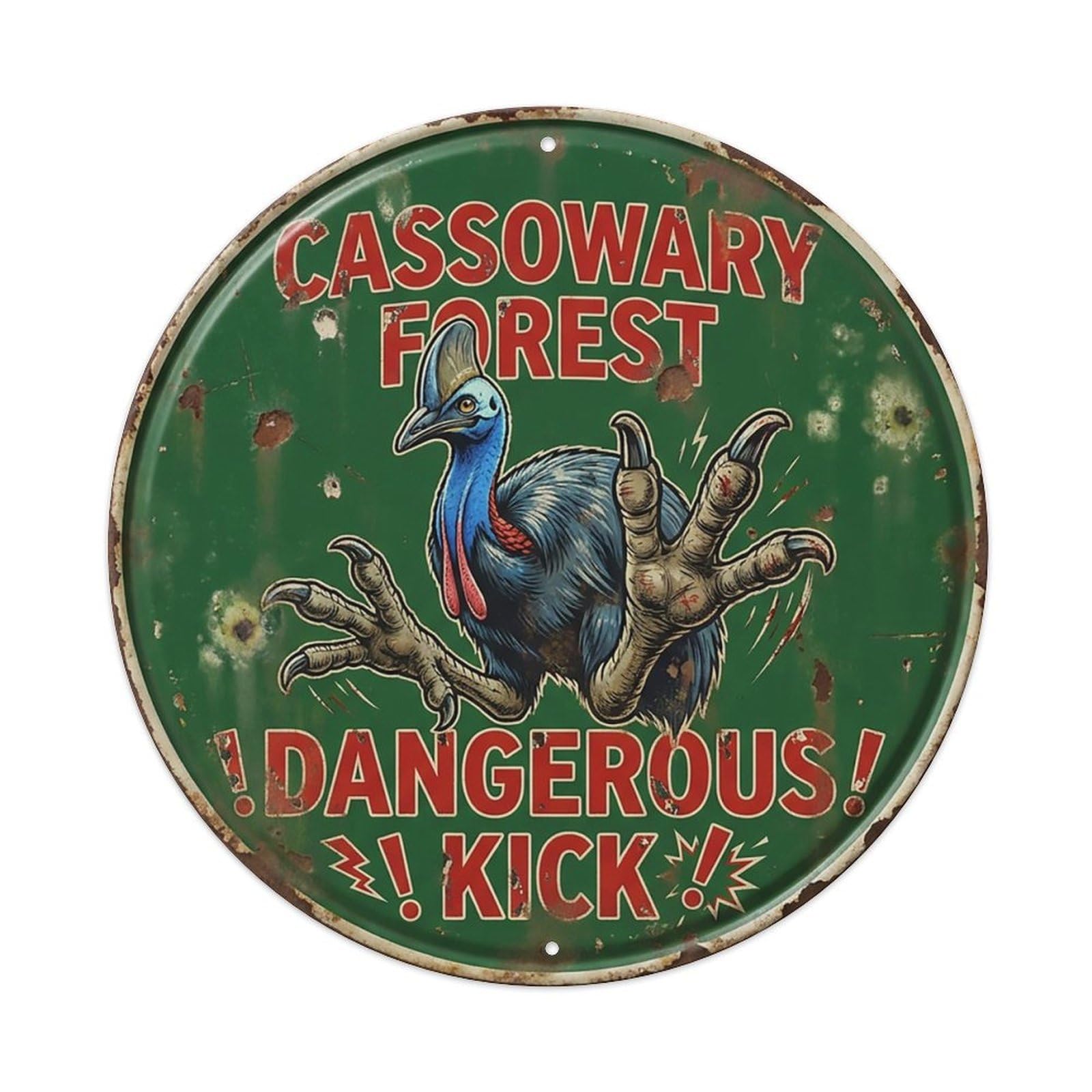 Cxhjca 8X8inch(20X20cm) Cassowary Forest Dangerous Kick Metal Tin Sign