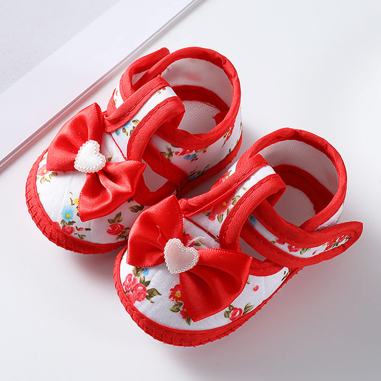 Baby Girls Soft Toddler Shoes Infant Toddler Walkers Shoes Bow Decoration Princess Shoes for Baby Girls 12-18 Months (Red, 13 Infant)