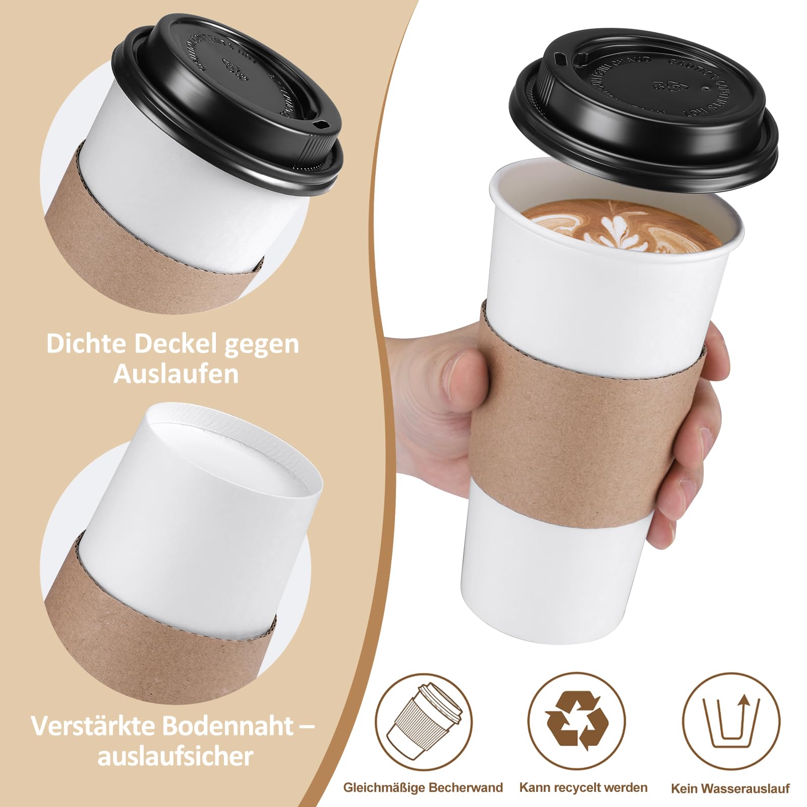 Eupako 50 szt. 590 ml jednorazowe papierowe kubki do kawy z pokrywką z pokrywkami