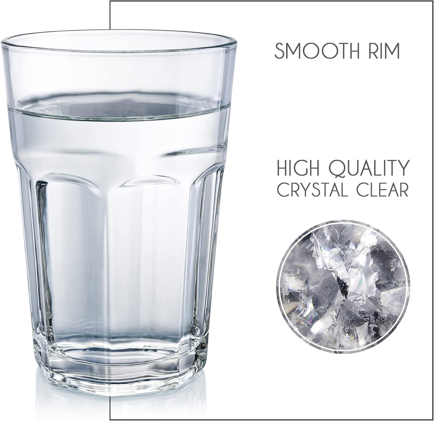 Volarium 12 ¼ oz Drinking Glasses Set, 6 Piece Glassware, Premium Quality Clear Glass Tumbler