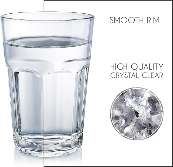 CRYSTALIA Drinking Glasses Set of 6, Tall Glasses, 360ml European Glass 100% Lead-Free Water Glasses, Tumblers Glass Set of 6 for Drinking Water, Juice Glasses, Iced Tea Glasses, Soda Glasses