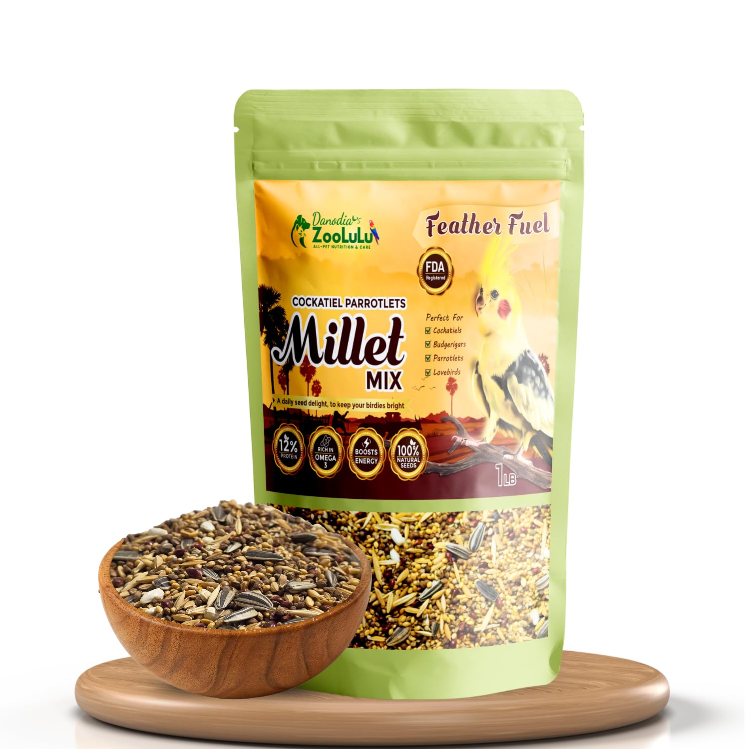 Danodia's Zoolulu Premium Conure Energy Millet Mix (450g/1 lbs) | Bird Food Blend for Conures, Quakers, Cockatiels & Lovebirds | Daily Healthy Nutrition