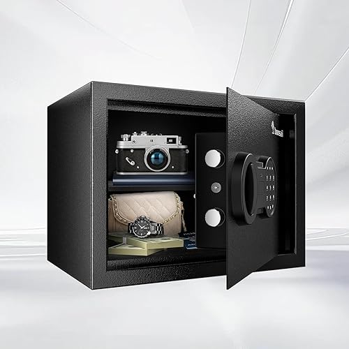 Bonsaii Caja de seguridad de 0.6 pies cúbicos - Teclado electrónico, estante extraíble, ideal para el hogar, hotel o negocio para asegurar joyas,