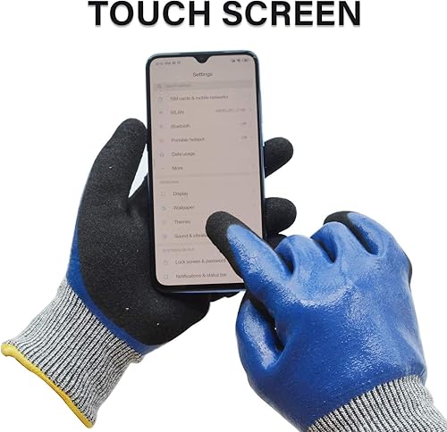 Miniatura 10 de Guantes de jardinería duraderos, guantes de jardín de nitrilo resistentes, doble revestimiento (tamaño mediano, 2 pares azul)