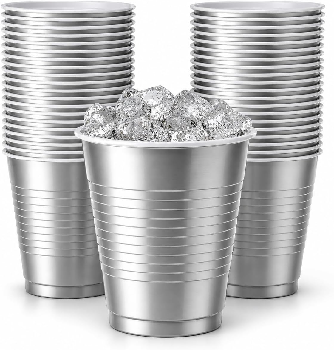 Silver Solid Color Premium Heavy Weight Plastic Cup (18 Oz.) 50 Count - Elegant & Durable, Perfect for Parties, Weddings & Everyday Use