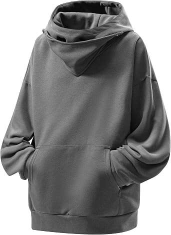 Mens Oversized Hoodie - Stylish and Comfortable Vintage Sweatshirt -Windproof Collar with Buttons