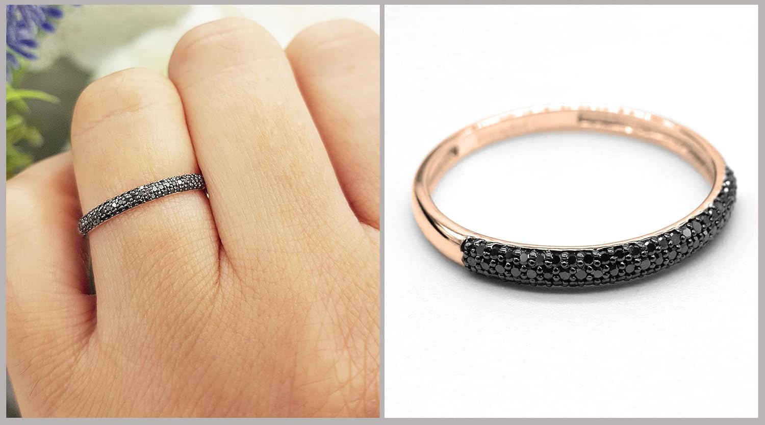 Dazzlingrock Collection Round Black Natural Diamond 3 Row Stackable Wedding Band for Women (0.15 Ctw) in Real Solid Gold