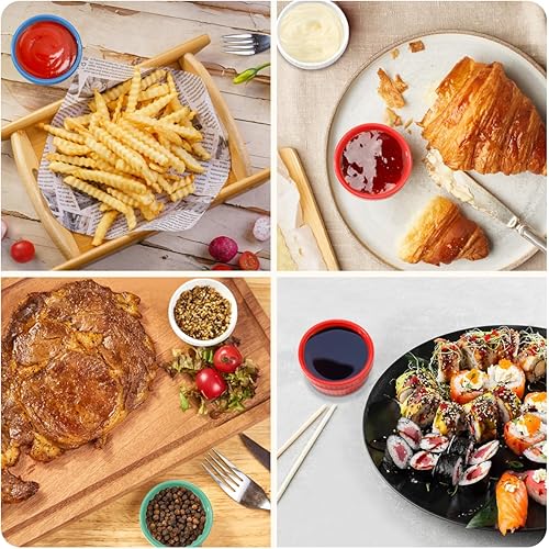 Miniatura 7 de Mini Ramekins - Juego de 6 recipientes de cerámica para salsa de 1.5 onzas, platos pequeños de porcelana para condimentos, cuencos pequeños para