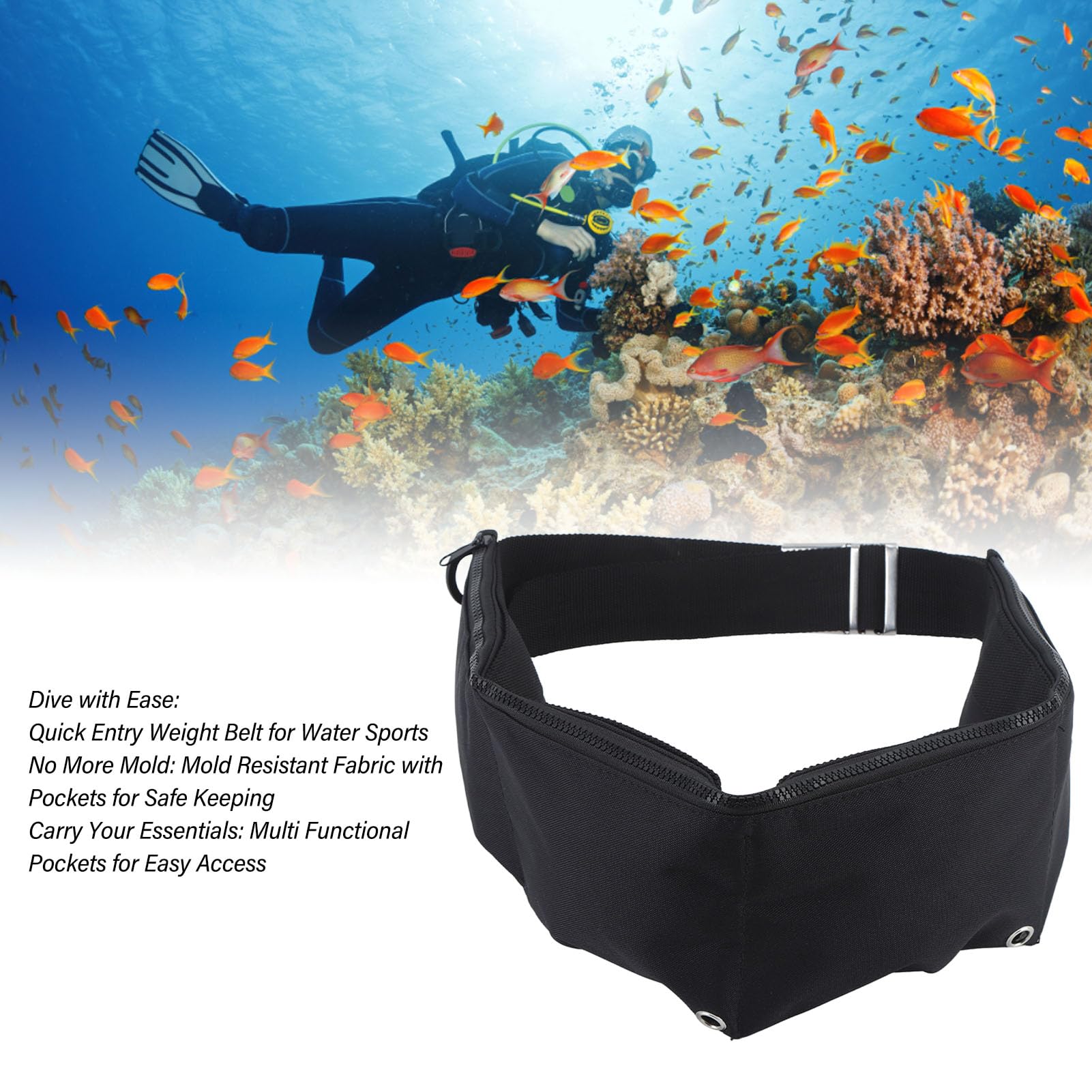 Zoeyilan Diving Weight Belt, Diving Pocket Weight Waist Belt, Dive Diving Accessories, Double D Shape Buckle, with Pockets, Zippered Quick Dry, for Snorkeling Sports