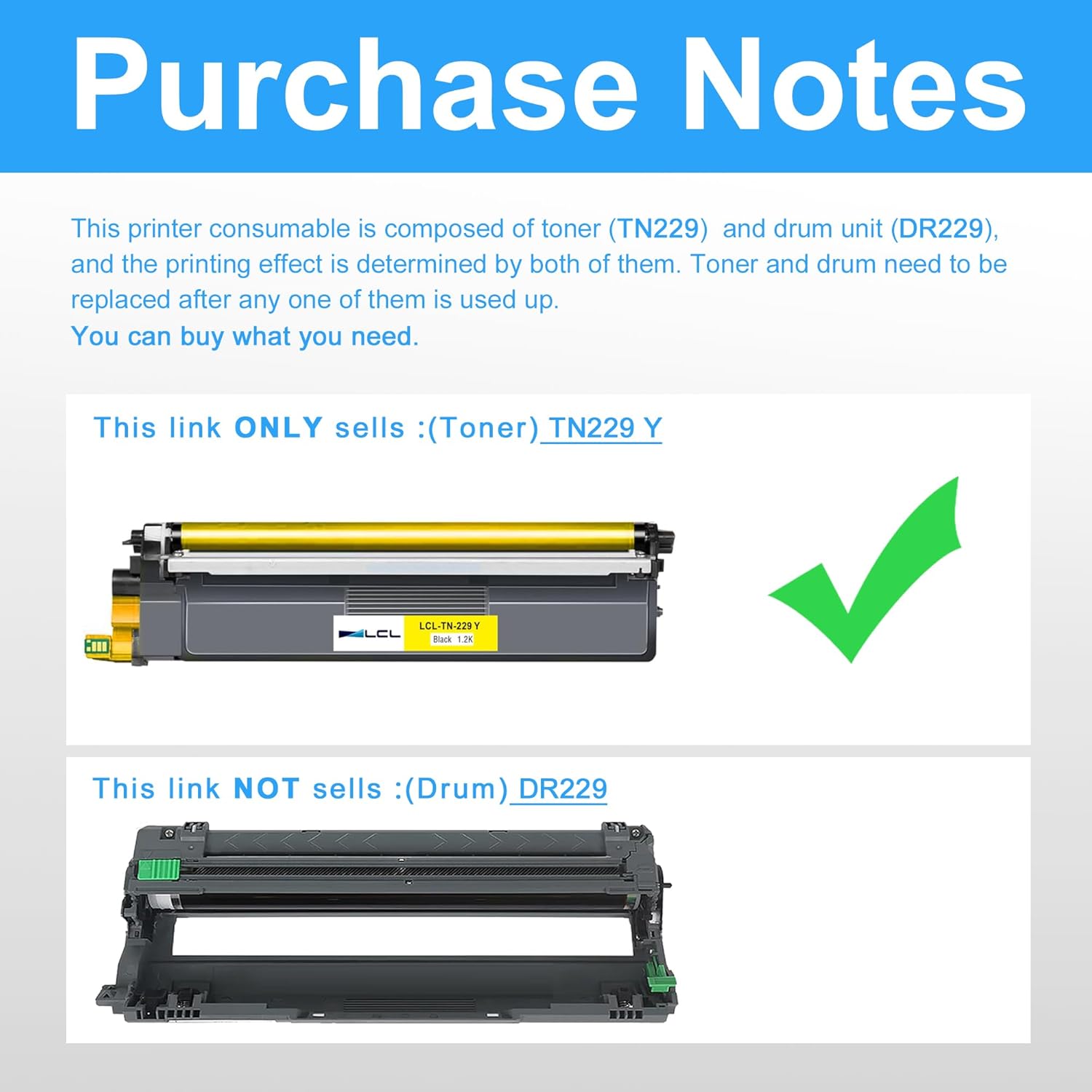 LCL TN229 Yellow Toner Cartridge Replacement for Brother TN229Y TN229XL TN229XLY HL-L3220CDW HL-L3280CDW HL-L3295CDW HL-L3300CDW HL-L8245CDW MFC-L3720CDW MFC-L3765CDW MFC-L3780CDW MFC-L8395CDW (1PK)