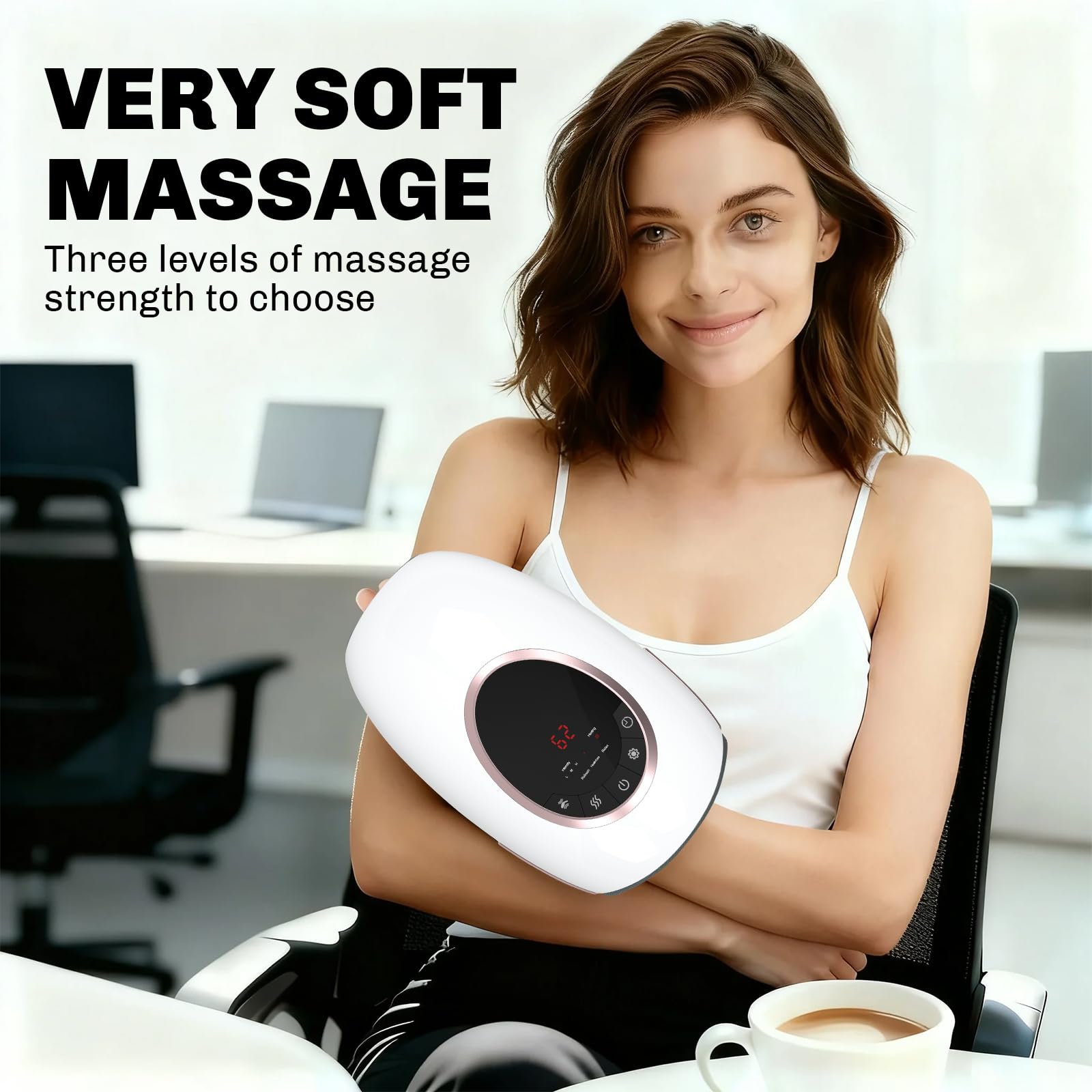 Handmassagegerät mit Wärme, Elektrisches Kompressionstherapiegerät, 3 Druckstufen, Finger zum Handgelenk (Weiß, Allgemein)