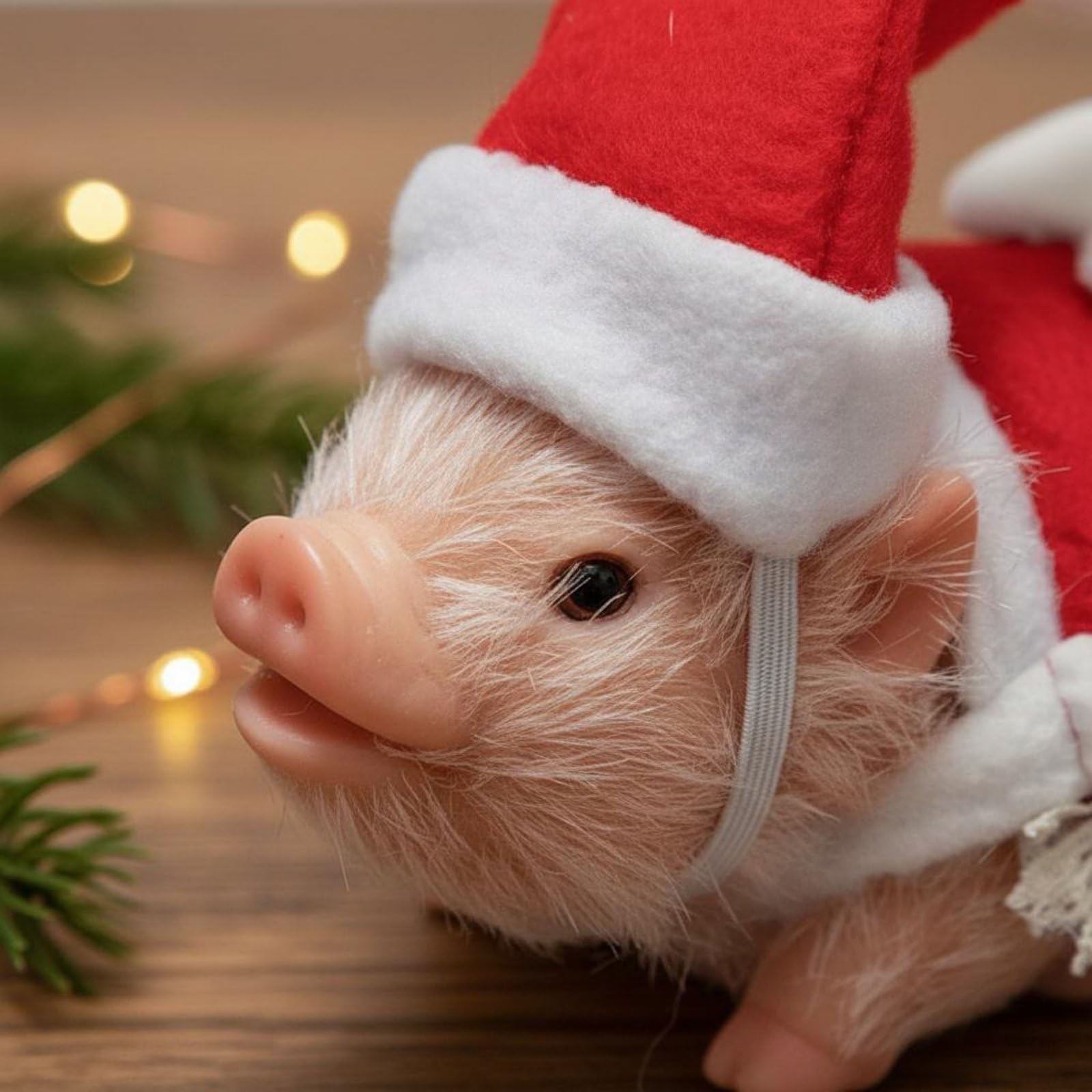 Maiale Natalizio Realistico Giocattolo Peluche Bambini Silicone Accessori Interattivi Finto Animale Regalo Educativo, Maiale Con Coda Arricciata Color Carne E Vestito Natalizio