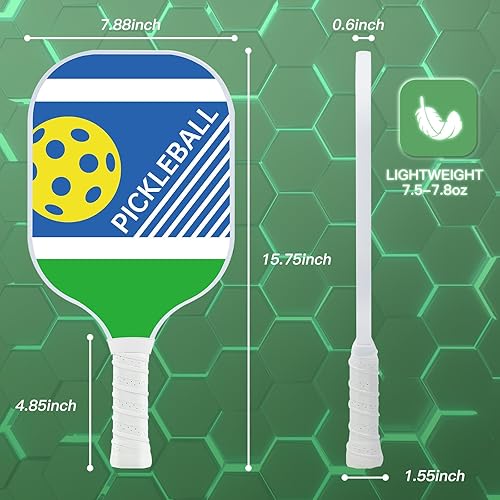 Miniatura 5 de Paletas de pickleball, juego de 2 raquetas ligeras de pickleball con superficie de fibra de vidrio, con 4 bolas, 2 toallas refrescantes y 1 funda de