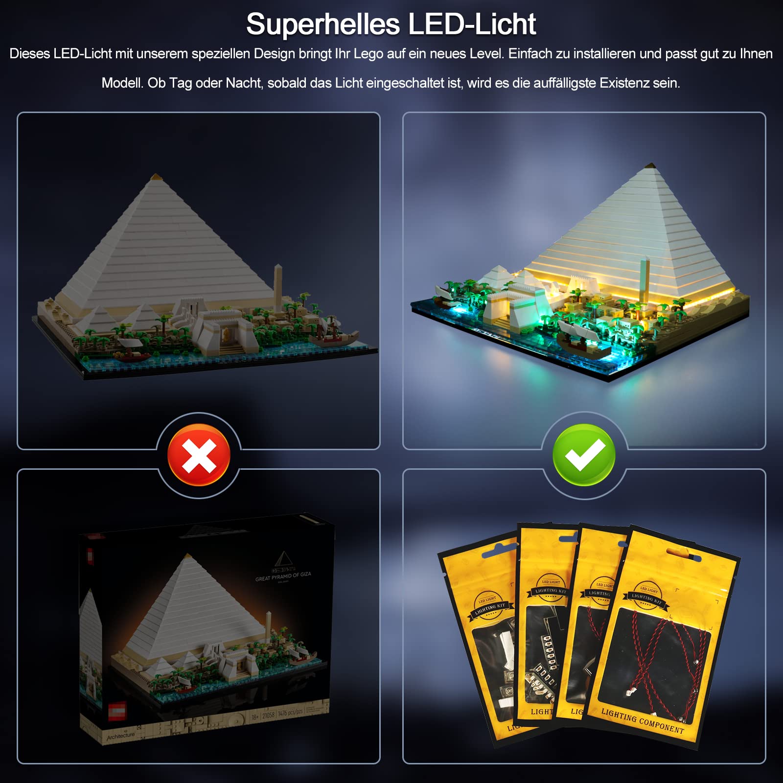 BrickBling Kit di illuminazione per Lego 21058 Architecture Great Pyramid of Giza, luci con telecomando compatibile con Lego Pyramid 21058 - Non include Lego, solo luci decorative