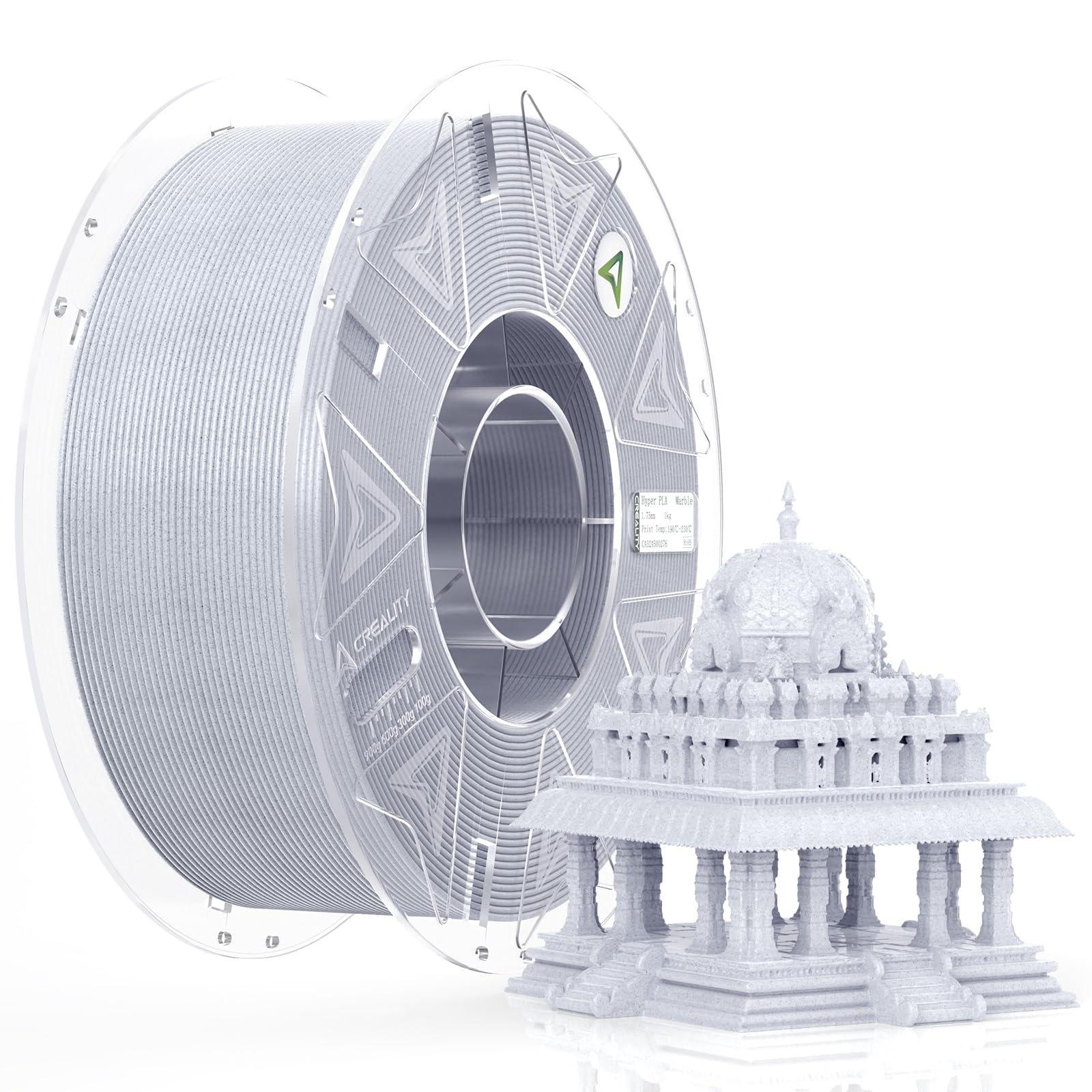 Official CREALITY Hyper PLA RFID Marble Filament 1.75mm for K2 Plus Combo, High Speed 30-600mm/s 3D Printer Marble Filament, 1kg(2.2lbs)/Spool Realistic Stone-Like Hyper PLA RFID, for Most 3D Printers