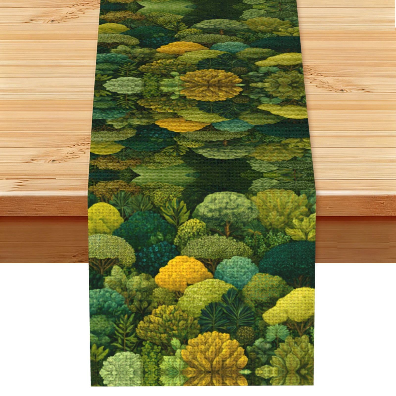 Tropical rainforest illustration Linen Feel Table Runner Wedding Party Home Decoration