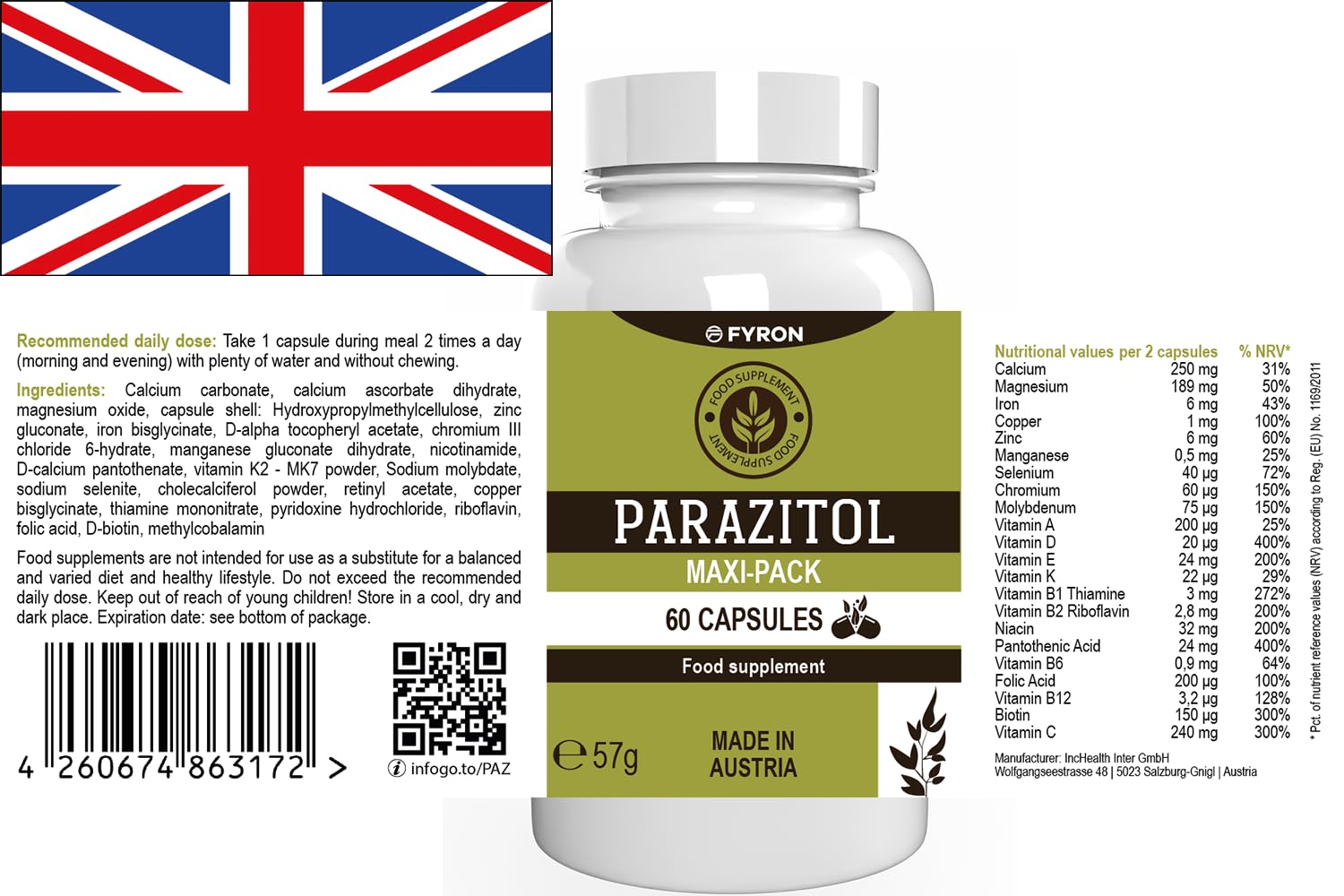 Parazitol - 180 cápsulas (3 x 60 cápsulas) - Pack de 3