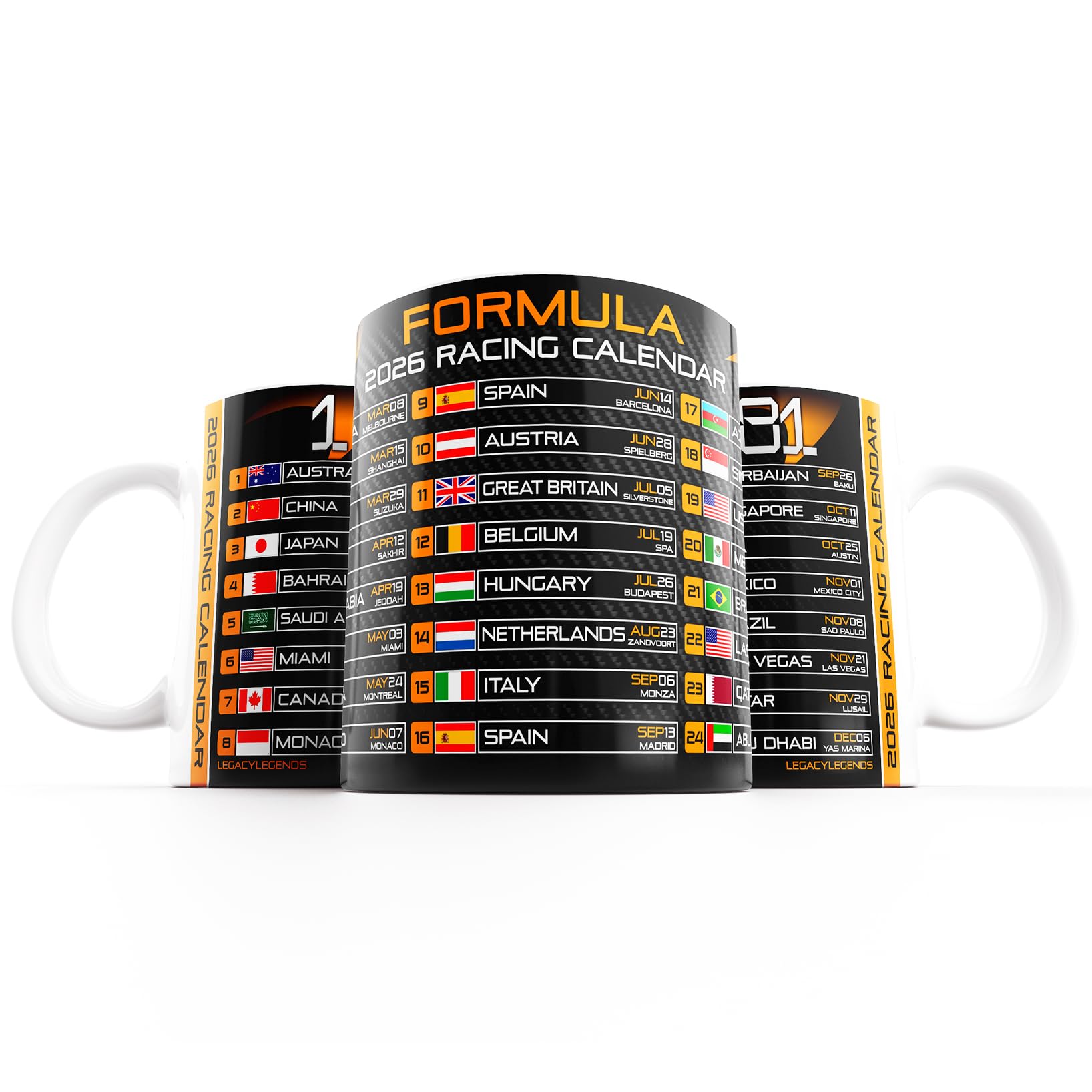 Formula Racing 2026 Calendar Mug - MCL Edition - Carbon Fiber
