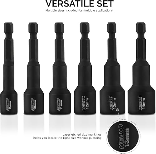 Miniatura 5 de Neiko 10191A Llave de tuercas magnética, 6 piezas, 8 a 14 mm, 2-9/16 pulgadas de largo, acero al Cr-V, métrico, juego maestro