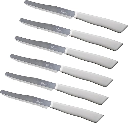 Vista 14 de Tredoni 6 cuchillos de cocina – 4.3"/11cm acero inoxidable italiano dentado vegetal/bistec/cuchillo de mesa, punta redondeada (rojo)
