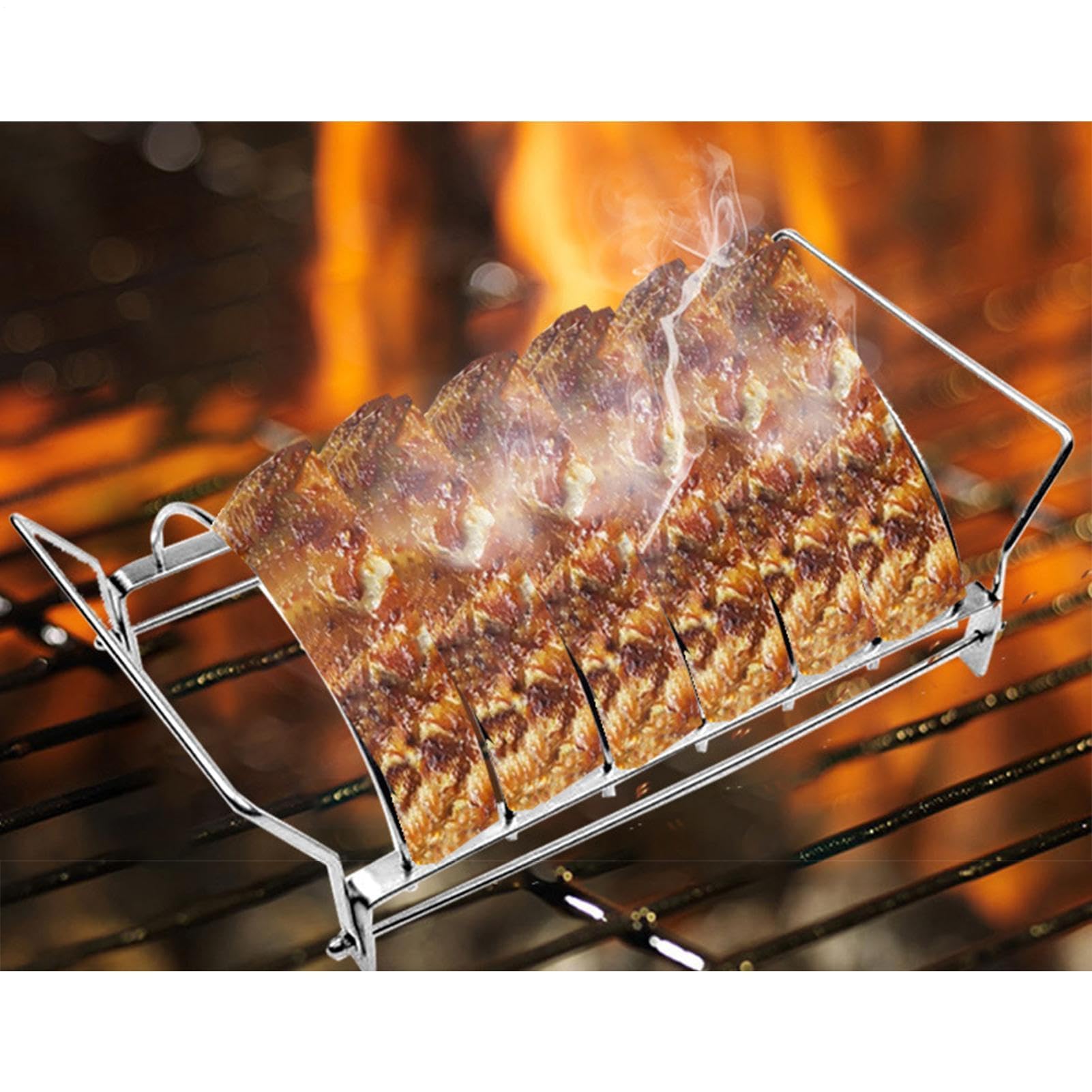 Stojak żeberkowy ze stali nierdzewnej do grillowania – składany, nierdzewny uchwyt na steky, akcesoria do pieczenia pałeczek perkusyjnych, wołowiny, wieprzowiny i skrzydełek