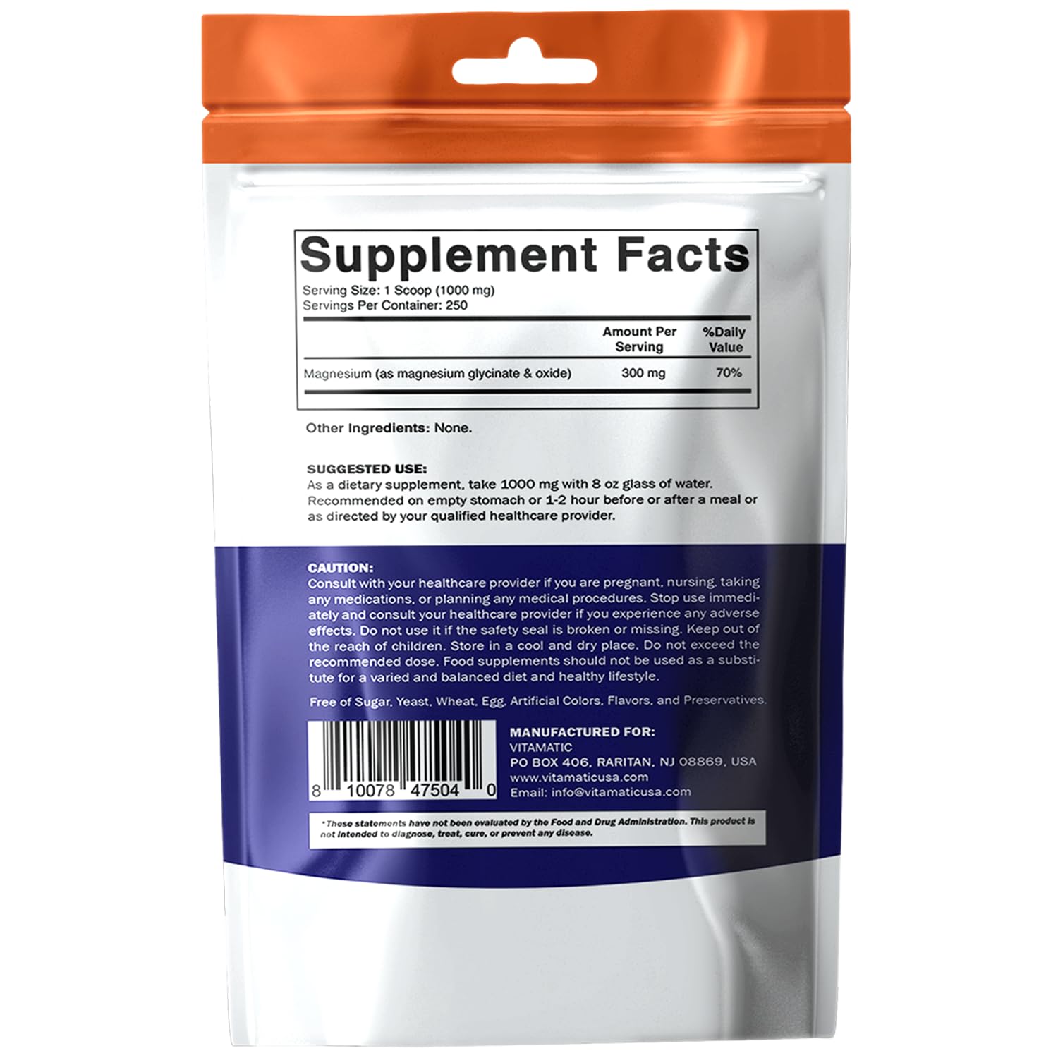 Vitamatic Magnesium (from Glycinate & Oxide) - Supports Muscle, Joint, and Heart Health 250 Grams — Amazon image 9