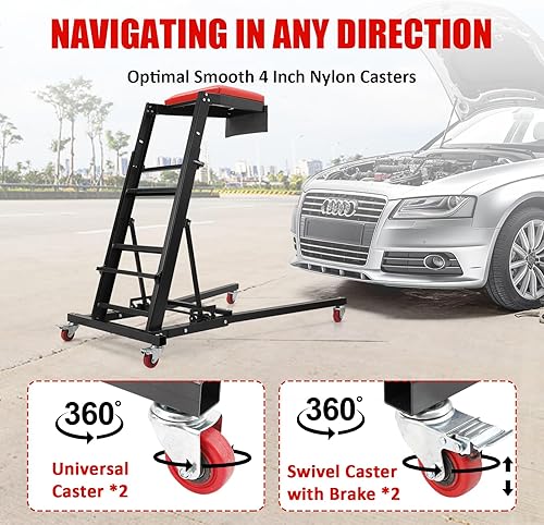 Miniatura 5 de Garage Shop Creepers - Enredadera resistente de alta capacidad (400 libras), altura ajustable, plegable, con ruedas giratorias, color negro, para