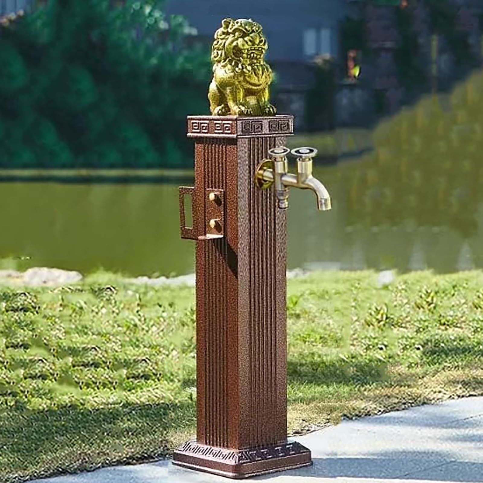 Générique Colonne d'Eau de Jardin extérieure avec Robinet Double Sur Pied, Installation Facile, idéale pour Les Cours et Les parcs - Design Rouge Compact pour Villas et jardins