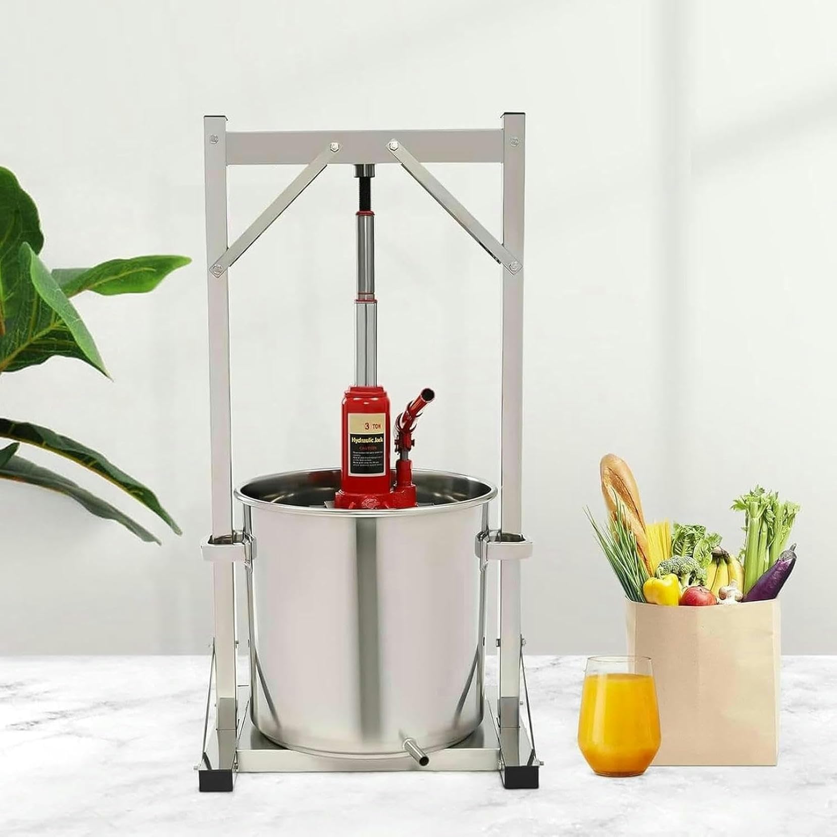 Presse à cidre en acier inoxydable avec cric hydraulique pour la fabrication de jus, idéal pour les pommes, le vin, les carottes, les oranges, les baies et les légumes