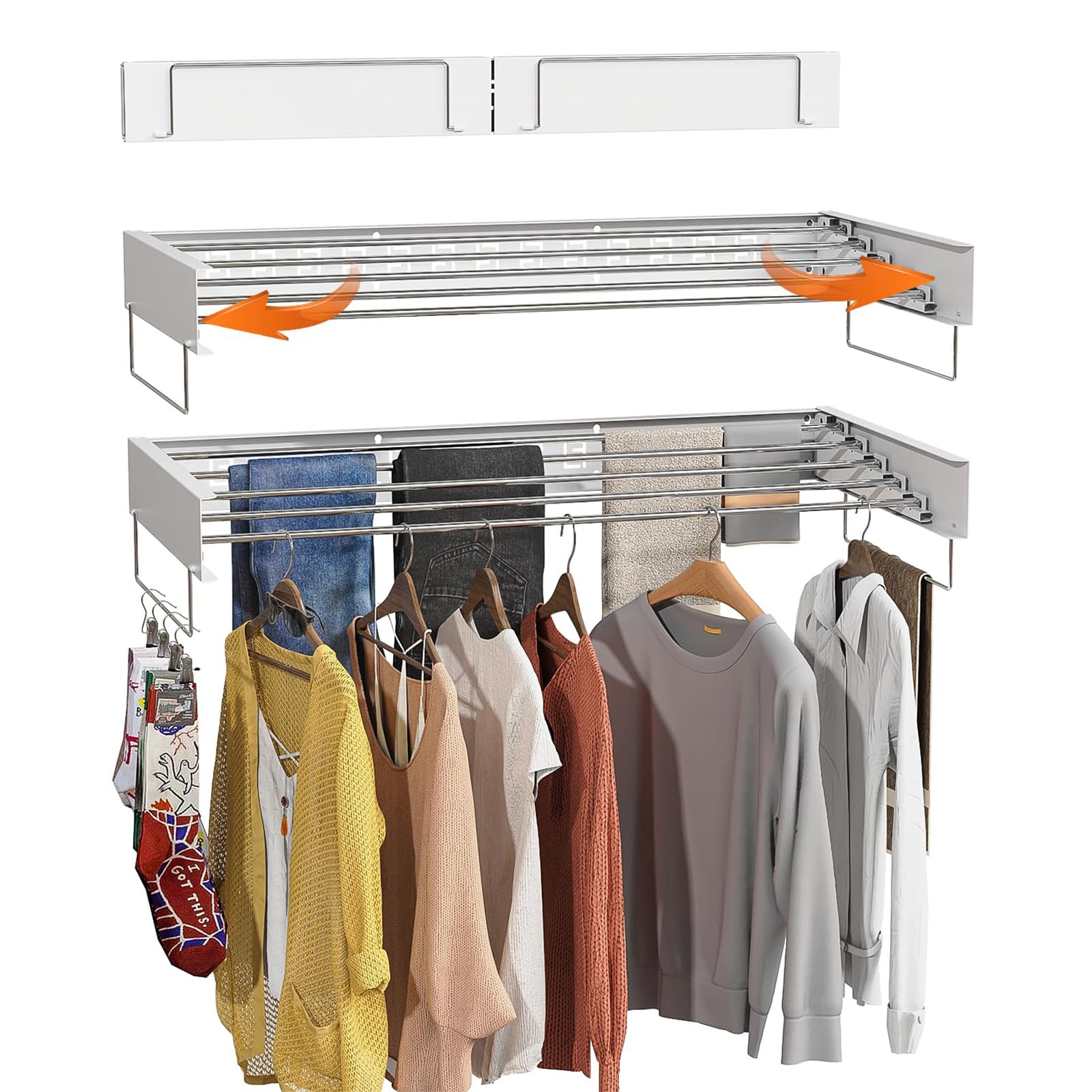 Retractable Drying Rack,Wall Mounted Drying Rack,Clothes Drying Rack,Foldable Laundry Room & Commercial Organizer, Ideal for Homes, Stores & Dorms (31.5 INCH)