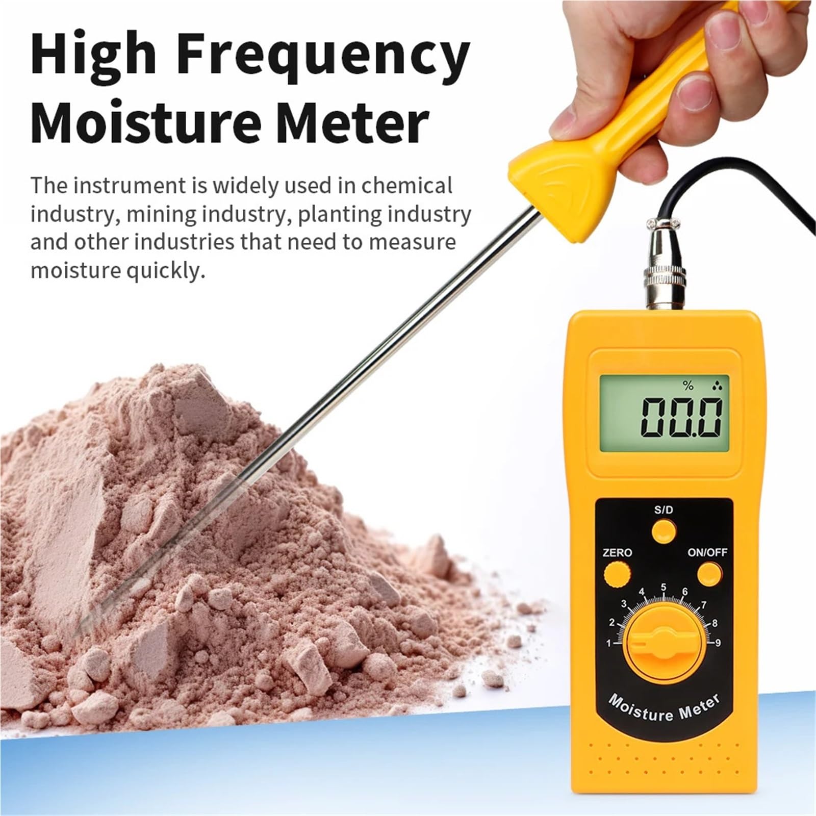 Misuratore di umidità, Misuratore di umidità ad alta frequenza con display LCD, misuratore del terreno e della sabbia, sonda rilevamento, rilevatore retroilluminazione