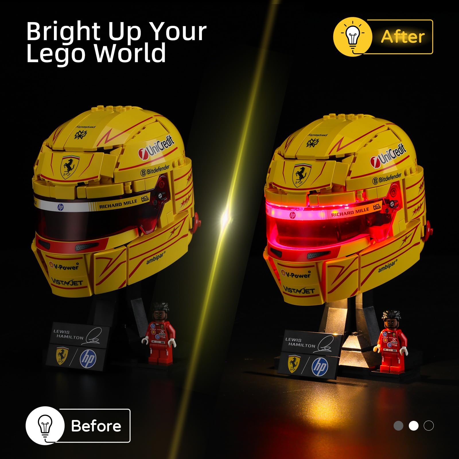 YEABRICKS Światło LED do modelu klocków Lego-43022 Editions Scuderia Ferrari, HP Lewis Hamilton, zestaw klocków (zestaw nie jest dołączony)